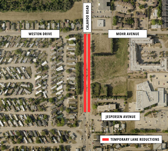 Map of lane reductions on Calahoo Road